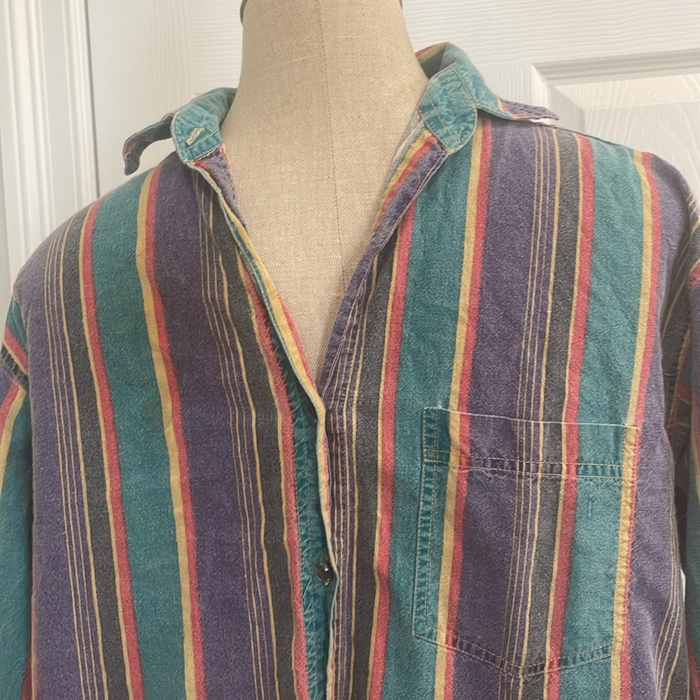 Vintage 90s Clementine striped shirt pocket 100% cotton multicolored women’s S - Picture 2 of 9